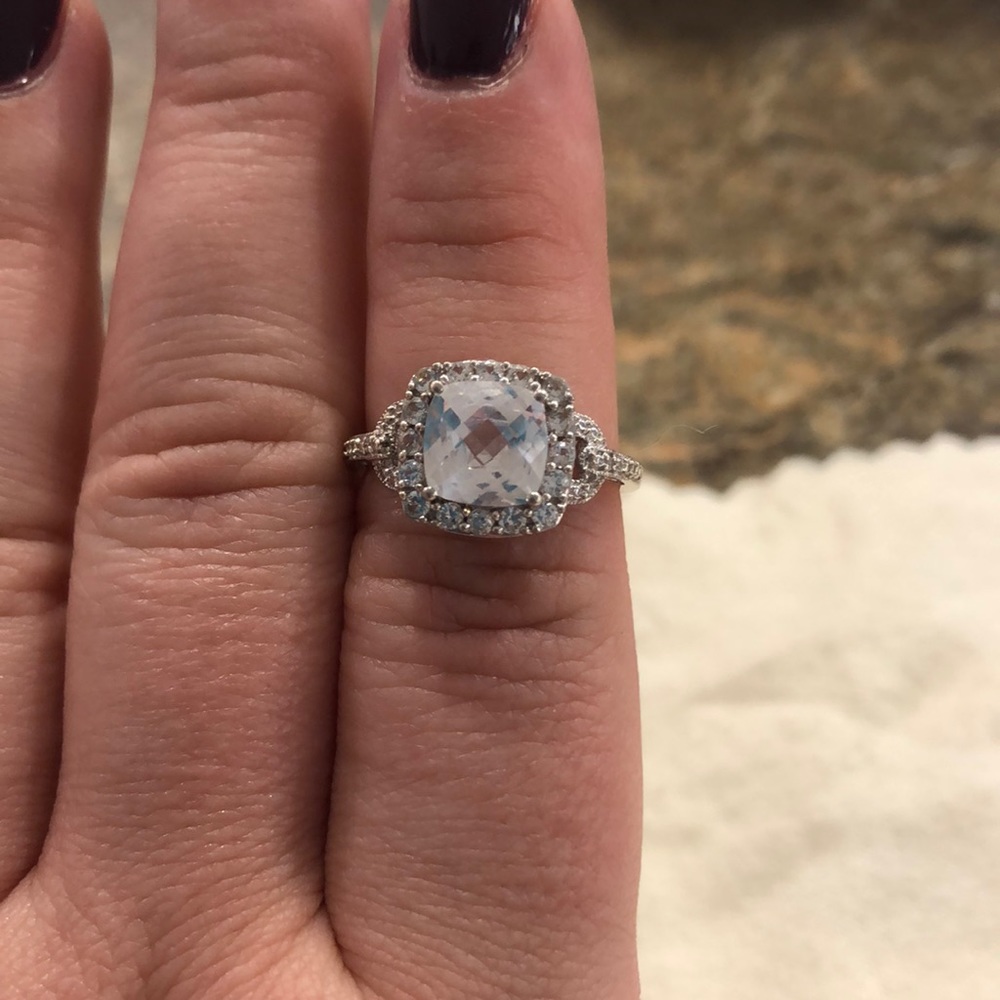 Sterling silver cushion Lab created white sapphire